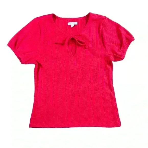 Free Assembly Tops - Free Assembly Red Crewneck Tie Neck Short Sleeve Knit Top Size Medium